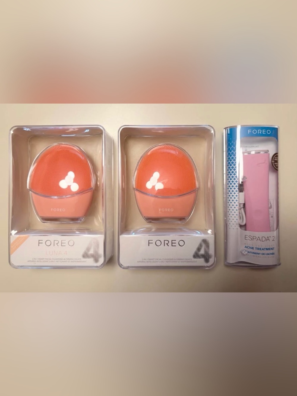 FOREO LUNA 4 Duo Cleansing Brushes & Espada 2 in Coral Pink